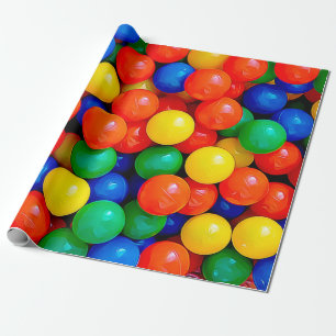 Ball Pit Bouncy Balls Blue, Green, Red, Yellow Wrapping Paper