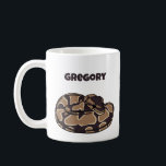 Ball Python Snake, Brown and Tan Personalised Coffee Mug<br><div class="desc">This coffee mug features a realistic style illustration of a coiled ball python snake in dark brown and tan. It's ready to be personalised with a name in dark brown lettering. The graphic and name appear on both sides of this mug. Makes a great gift for pet snake owners.</div>