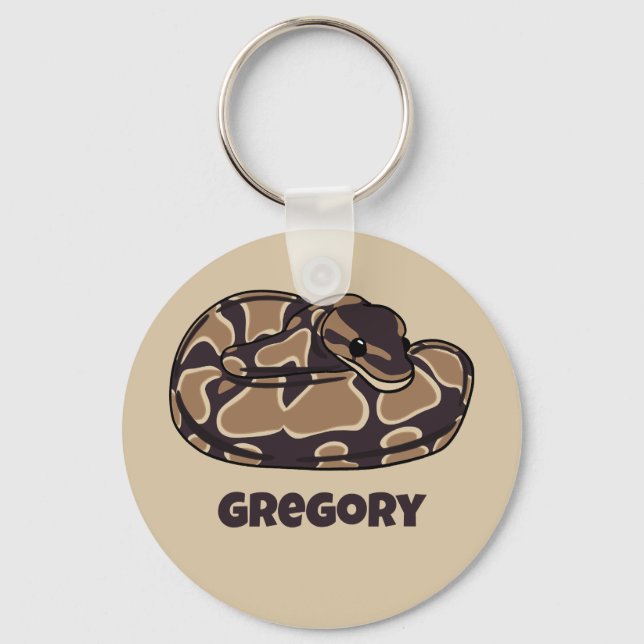 Ball Python Snake, Brown and Tan Personalised Key Ring (Front)