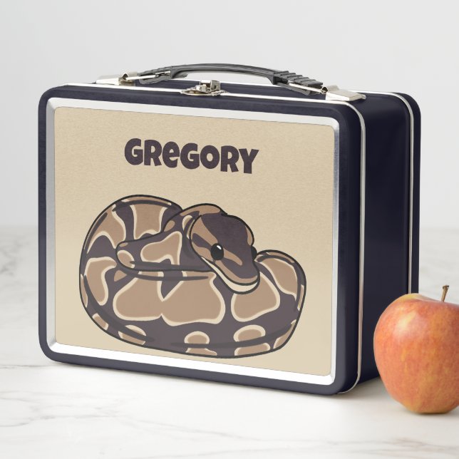 Ball Python Snake, Brown and Tan Personalised Metal Lunch Box (In Situ)