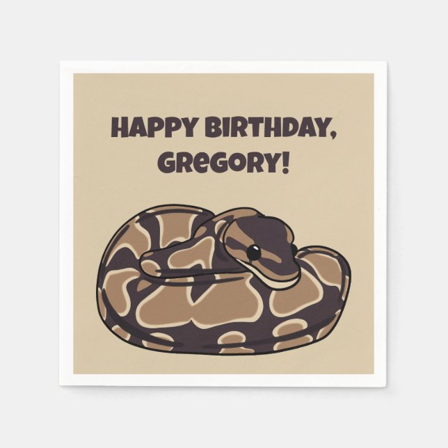 Ball Python Snake, Brown and Tan Personalised Napkin (Front)