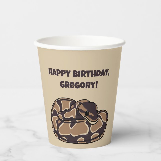 Ball Python Snake, Brown and Tan Personalised Paper Cups (Front)
