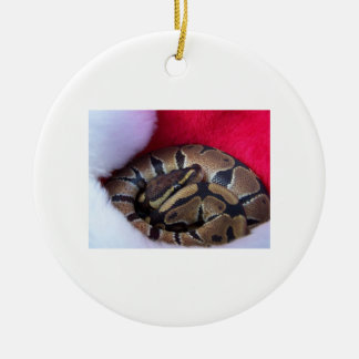Ball Python Snake in Santa hat picture Ceramic Tree Decoration