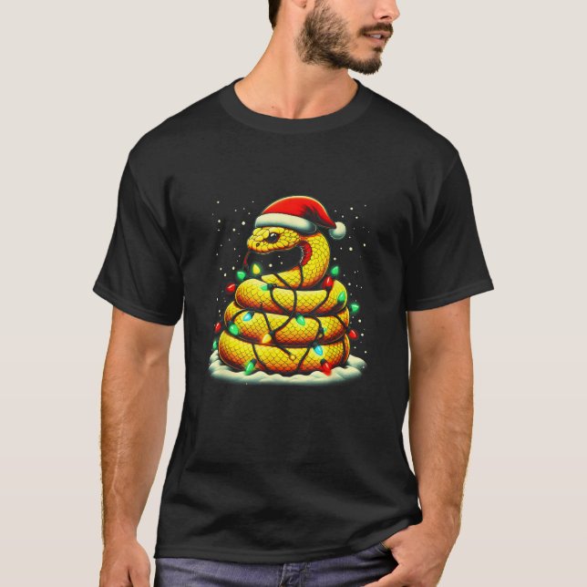 Ball Python Snake Surrounded By Christmas Lights S T-Shirt (Front)