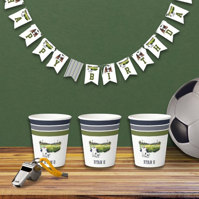 Ball Sports Game Birthday Party Kids Paper Cups (Green Blue Soccer Birthday Party Paper Cups)
