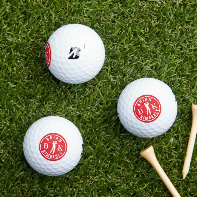 Ball with Golfers Name & initials - red monogram (Insitu Grass)