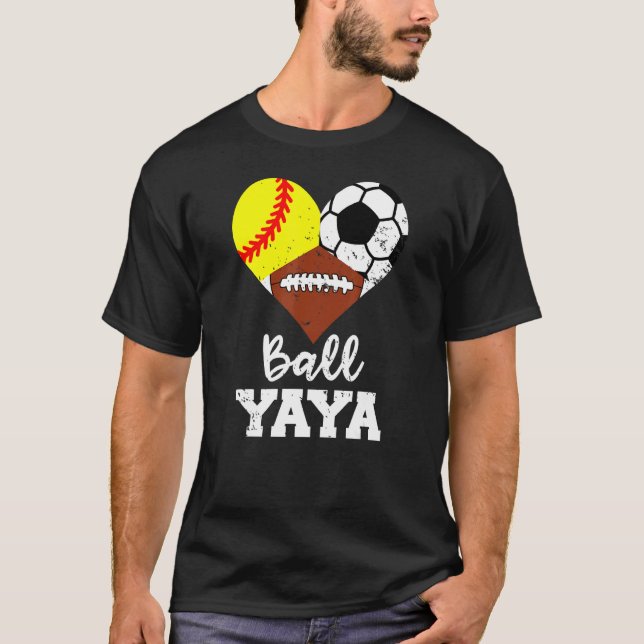 Ball Yaya Heart  Softball Soccer Football Yaya 1 T-Shirt (Front)