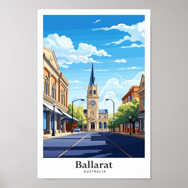 Ballarat Australia Travel Art Vintage Illustration Poster (Front)