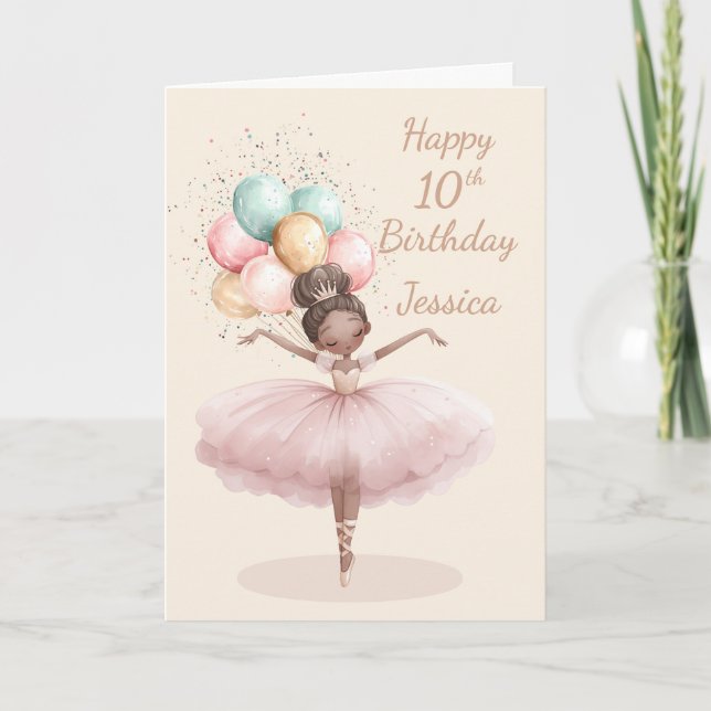 Ballerina 10th Birthday Card Folded Greeting Card (Front)