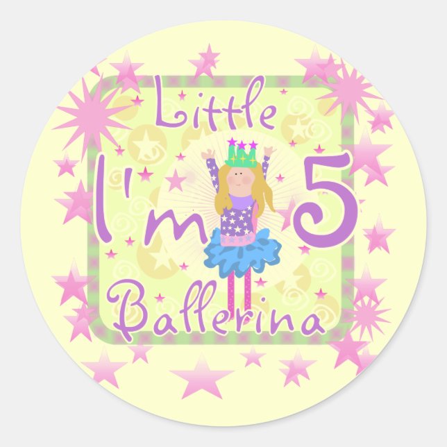 Ballerina 5th Birthday tshirts and Gifts Classic Round Sticker (Front)