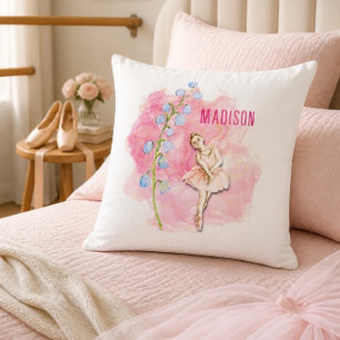 Ballerina and Lily of the Valley Floral on Pink Cushion