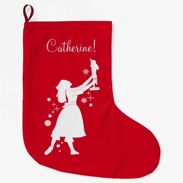 Ballerina and Nutcracker at Christmas Large Christmas Stocking (Front)