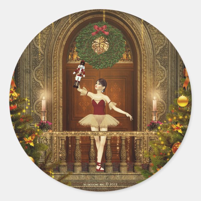 Ballerina and Nutcracker Holiday Round Stickers (Front)