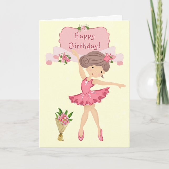 Ballerina and Pink Flowers Ballet Birthday Card (Front)