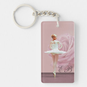 Ballerina and Rose Customised Monogram Key Ring