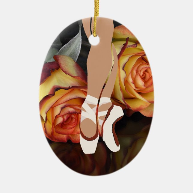 Ballerina and Roses En Pointe Ballet Christmas Ceramic Tree Decoration (Front)