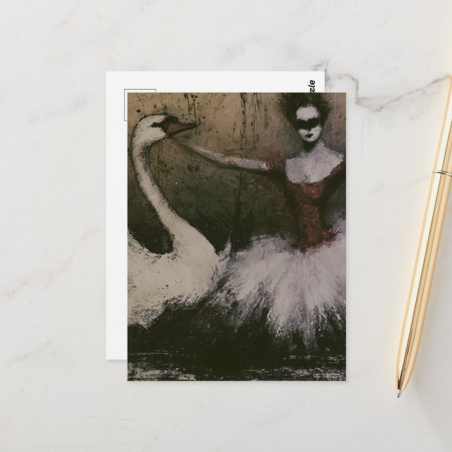 Ballerina and Swan  Postcard (Front/Back In Situ)