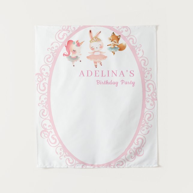 Ballerina Animals Birthday Party Photo Backdrop Tapestry (Front)