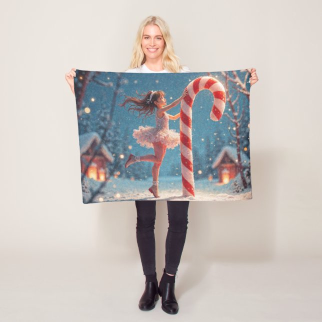 Ballerina Anime Girl & Candy Cane Christmas Fleece Blanket (In Situ)