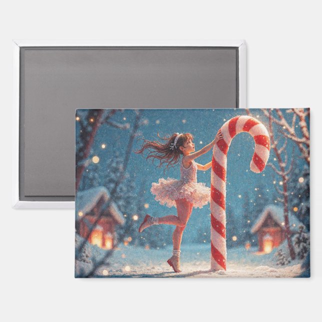 Ballerina Anime Girl & Candy Cane Christmas Magnet (Front/Back)