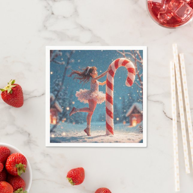 Ballerina Anime Girl & Candy Cane Christmas Napkin (Insitu)