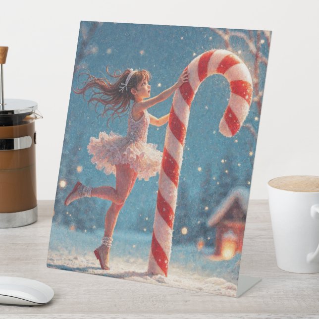 Ballerina Anime Girl & Candy Cane Christmas Pedestal Sign (In SItu)