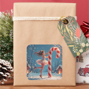 Ballerina Anime Girl & Candy Cane Christmas Square Sticker