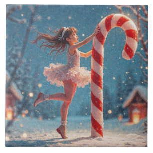Ballerina Anime Girl & Candy Cane Christmas Tile