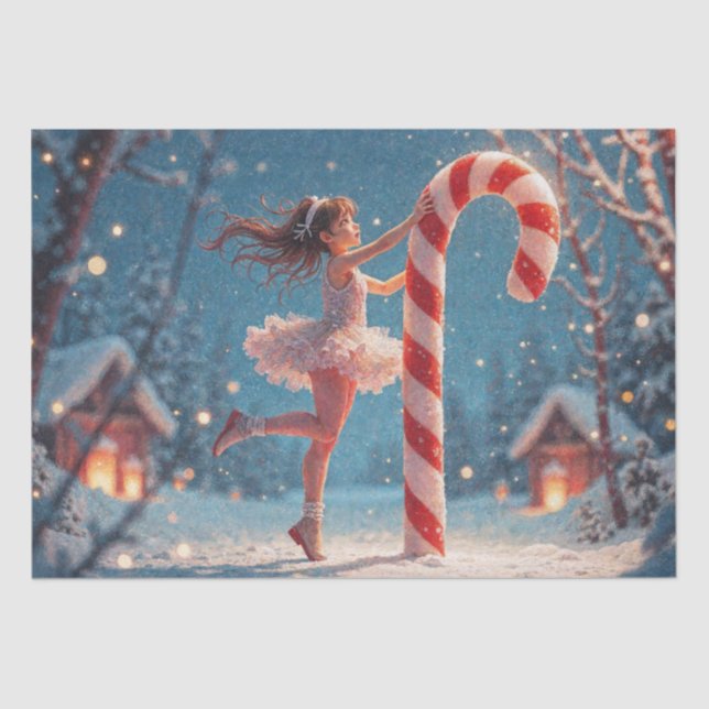 Ballerina Anime Girl & Candy Cane Christmas Tissue Paper (Front)