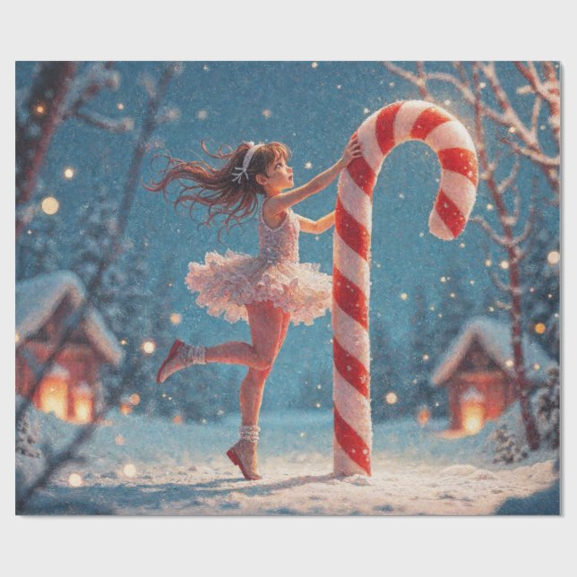 Ballerina Anime Girl & Candy Cane Christmas Wrapping Paper (Flat)