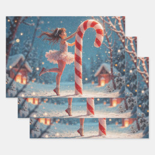 Ballerina Anime Girl & Candy Cane Christmas Wrapping Paper Sheet