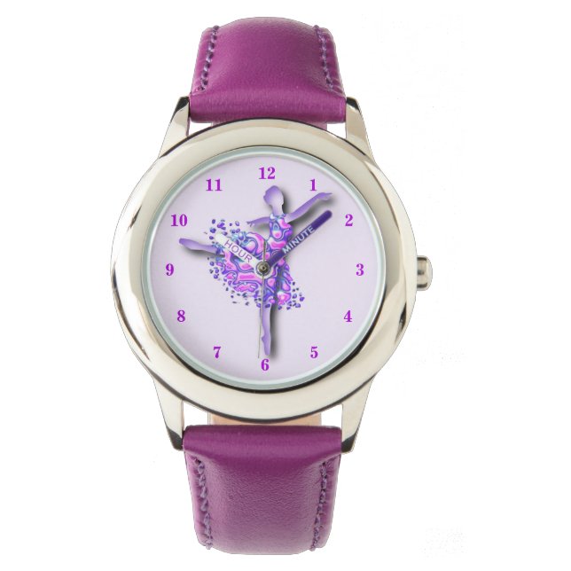 Ballerina Art Purple Dance - Ballet Dancer Drawing Watch (Front)