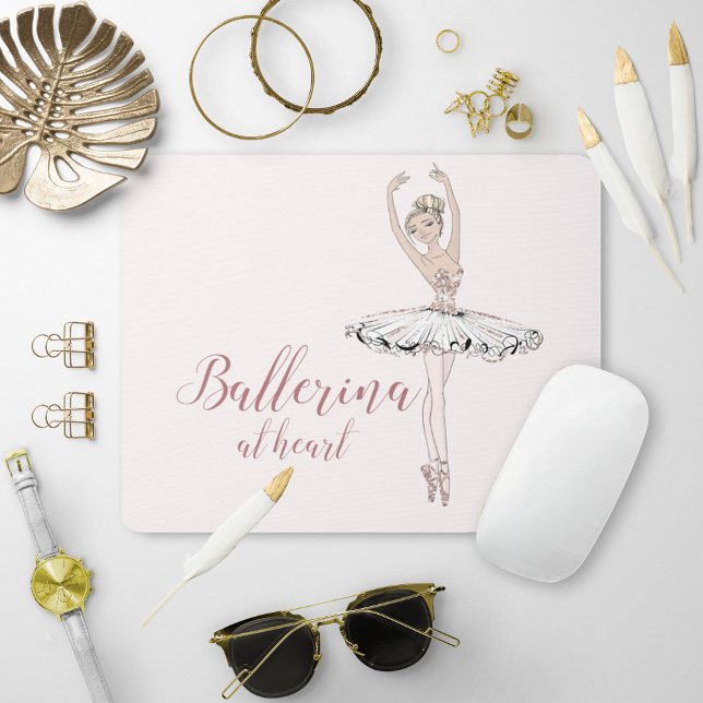 Ballerina at Heart Quote Simple Blush Pink Glitter Mouse Mat (Creator Uploaded)