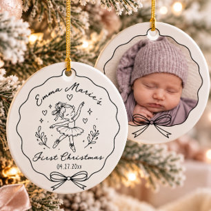 Ballerina Baby First Christmas Photo Girl Name Ceramic Tree Decoration