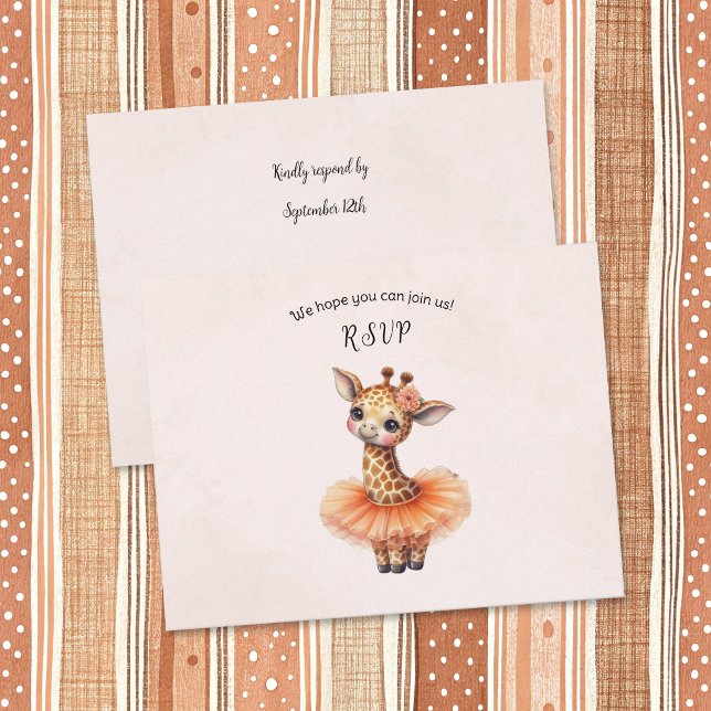 Ballerina Baby Girl Shower Tutu Elegant Giraffe RSVP Card (Creator Uploaded)