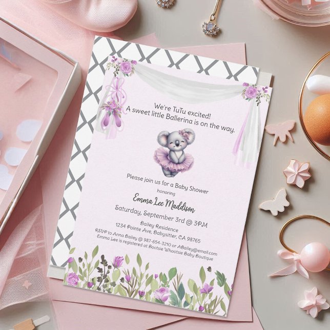 Ballerina Baby Girl Shower Tutu Elegant Koala Invitation (Creator Uploaded)