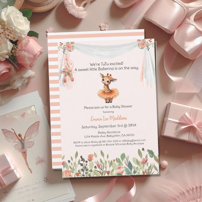 Ballerina Baby Girl Shower Tutu Excited Giraffe Invitation (Creator Uploaded)