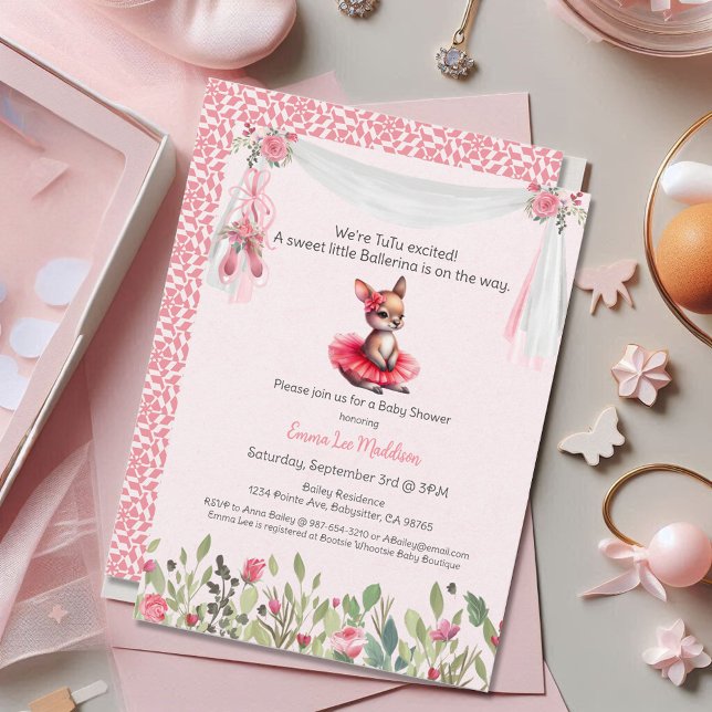 Ballerina Baby Girl Shower Tutu Excited Kangaroo Invitation (Creator Uploaded)