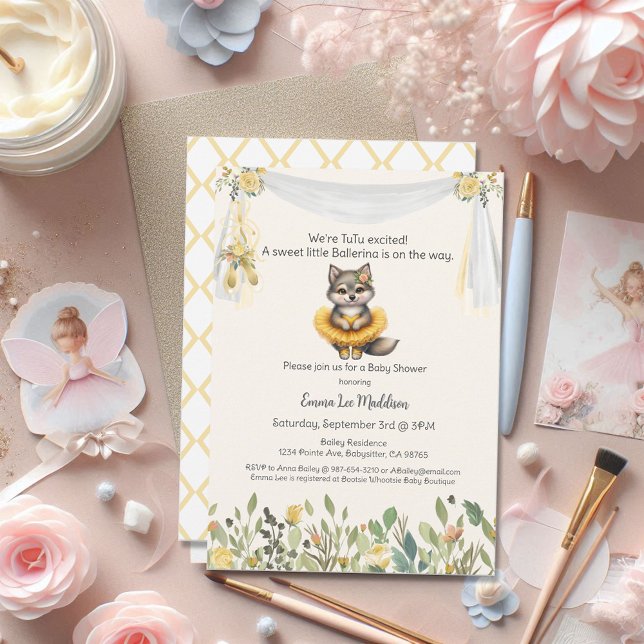 Ballerina Baby Girl Shower Tutu Excited Wolf Invitation (Creator Uploaded)