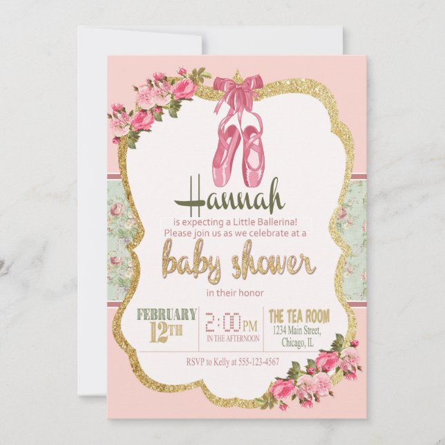 Ballerina Baby Shower Invitation (Front)
