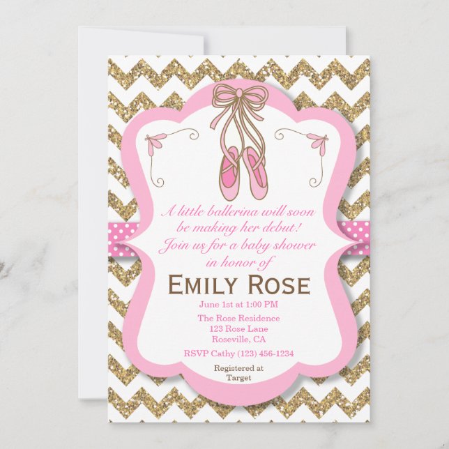 Ballerina Baby Shower Invitation- Baby Girl Invitation (Front)
