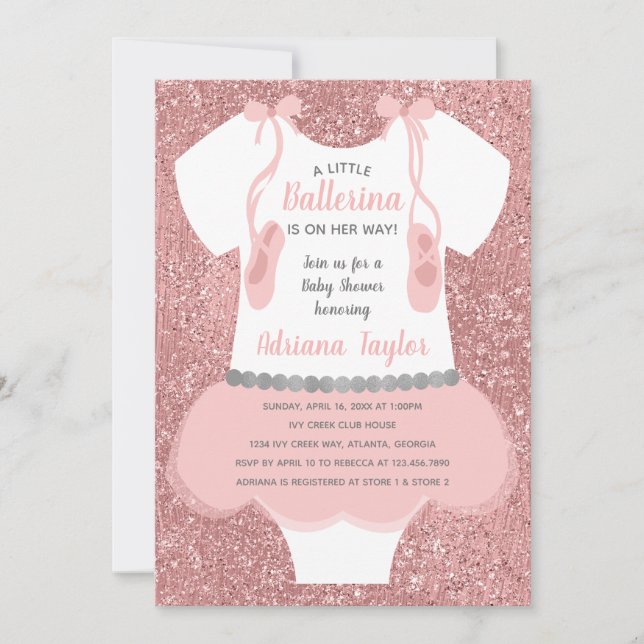 Ballerina Baby Shower Invitation, Pink Invitation (Front)