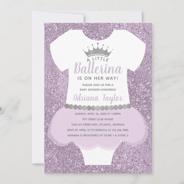 Ballerina Baby Shower Invitation, Purple Invitation (Front)