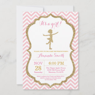Ballerina Baby Shower Pink and Gold Glitter Invitation