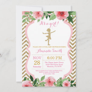 Ballerina Baby Shower Pink and Gold Glitter Invitation