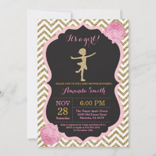 Ballerina Baby Shower Pink and Gold Glitter Invitation