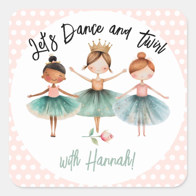 Ballerina Ballet Birthday Girl Square Sticker (Front)