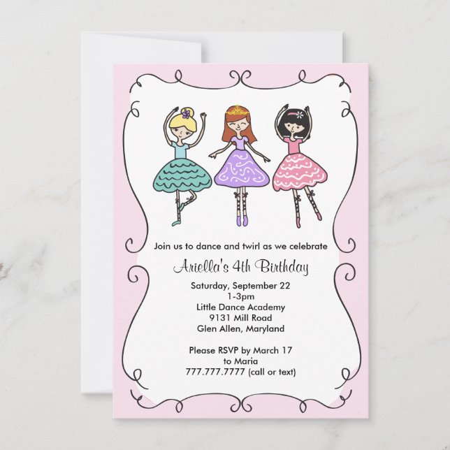 Ballerina Ballet Birthday Party Invitation (Front)