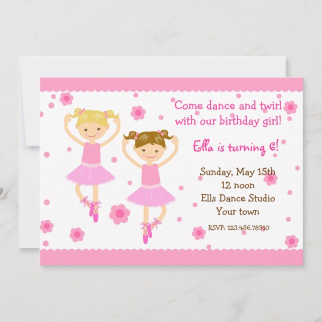 Ballerina Ballet Dancer Birthday Party Invitations (Front)