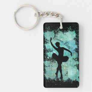 Ballerina Ballet Dancer Silhouette in Blue Key Ring